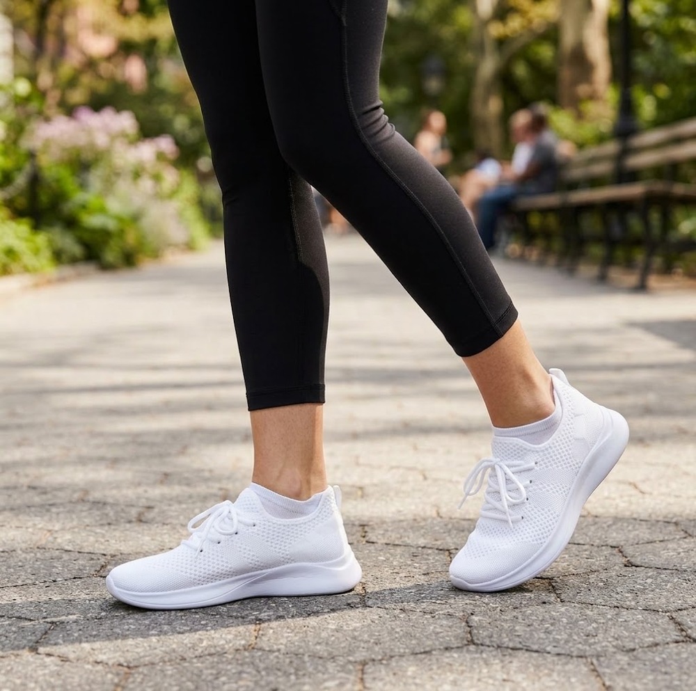 Women’s Size 9 White Knit Lace-Up Athletic Walking Sneakers